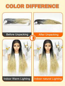 100% 蕾丝编织假发，合成卷发女神辫子假发，玉米辫假发，预拔发际线婴儿发盒辫子假发 - 拼色 - 查看 12