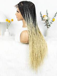100% 蕾丝编织假发，合成卷发女神辫子假发，玉米辫假发，预拔发际线婴儿发盒辫子假发 - 拼色 - 查看 6