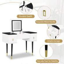 43.3" Modern Vanity Table Set With Flip-Top Mirror And LED Light, Dressing Table With Customizable Storage, White And Black - màu đen - Xem 7
