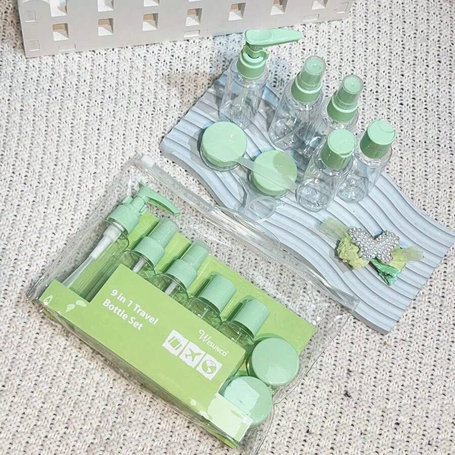 9 Piece Travel Bottle Kit Personal Hygiene Cosmetic - 綠色 - 查看 1