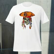 Playera de Halloween "Calaca con Rastas".   Fantasmas. Calabazas. Día de Muertos. Playera Blanca. Cuello Redondo. Manga Corta.