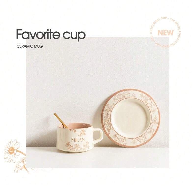 Vintage Style Ceramic Coffee Cup And Saucer Set, Thick Floral Design