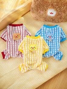 Bộ đồ liền thân in hình gấu dễ thương ấm áp cho chó và mèo nhỏ - Màu Đỏ Sâu - Xem 1