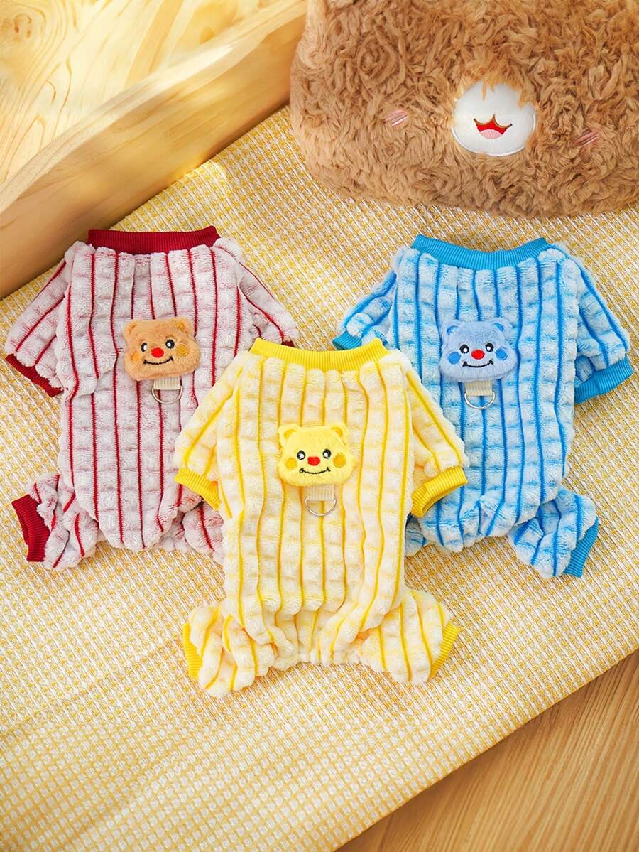 Bộ đồ liền thân in hình gấu dễ thương ấm áp cho chó và mèo nhỏ - Màu Đỏ Sâu - Xem 1