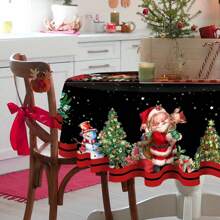 1 pieza Mantel redondo con tema navideño, manteles con estampado de Papá Noel y muñeco de nieve, manteles de poliéster vintage navideños, mantel de escritorio de decoración festiva, decoración del hogar, decoración navideña, regalos - Multicolor - Ver 4
