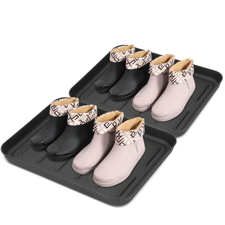 Jiubiaz Vassoio di alimentazione per animali domestici in plastica Vassoio per tappetino per protezione del pavimento Vassoio antigoccia per scarpe per interni ed esterni Vassoio per bagagliaio per fango 2 pezzi