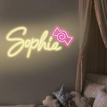 定制 LED 霓虹灯小夜灯，适用于儿童房墙壁装饰，定制霓虹灯标志，可定制霓虹灯标志，个性化霓虹灯标志，适用于生日派对礼物游戏室家庭可调光灯标志（12-20 英寸）婴儿淋浴家庭装饰礼物冬夜礼物返校冬季礼物创意男孩女孩情人节 - 白色 - 查看 3