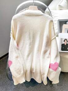 Oversized Autumn And Winter Fashion Casual Valentine's Day Pink Love Random Jacquard Drop Shoulder Loose Long Sleeve Sweater Pullover,Long Sleeve Tops