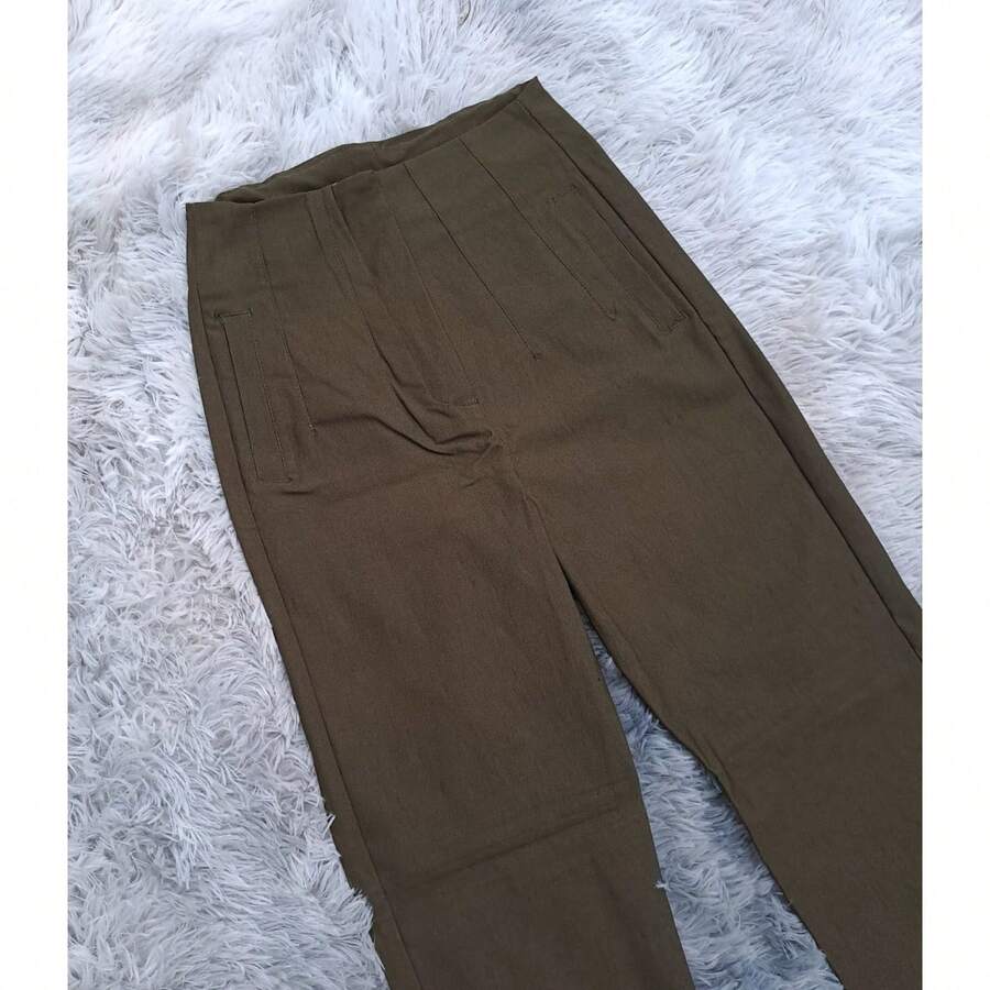 Stretch Pleated Trousers For Women - 橄欖綠 - 查看 1