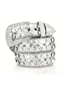 Ceinture homme de style punk, couleur unie, avec incrustation de strass. Ceinture  haut de gamme pour hommes. Convient pour les tenues casual, scolaires, professionnelles, pour petit-ami, mari, père. Idéal pour les hommes, les adolescents, les sorties, les vacances, le sport, les voyages, le style bohème, l'automne-hiver. Accessoire mode adapté pour les adolescents, les jeunes, les hommes, les tenues casual, outdoor, sportives, les vacances, les cadeaux de remise de diplôme, d'anniversaire, pour un port quotidien. - Multicolore - Voir 4