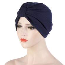 1pc Solid Color Pleated Turban Cap Casual Elastic Head Wrap Women Bandana Casual Hijab Hat Women Beanie Chemo Hats - Multicolor - View 12