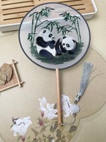 1 Stück vintage Handventilator, chinesischer runder Fächer mit Seide-Stickerei, Kranich-Blumen Heim- und Raumdekoration, Tanzfächer mit Quasten, Party-Requisiten, Weihnachts-, Valentinstags- und Neujahrgeschenk