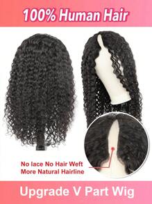Loose Curly V Part Wig Human Hair  Glueless No Leave Out Upgrade V Part Human Hair Wigs For Black Women Curly Brazilian Virgin Human Hair U Part Wig V Shape No Sew In No Glue 250 Density Natural Color - Natural Black - Xem 5
