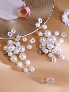 1 件可拆卸仿珍珠新娘高跟鞋配饰，时尚手工串珠鞋夹装饰 - 金色 - 查看 6