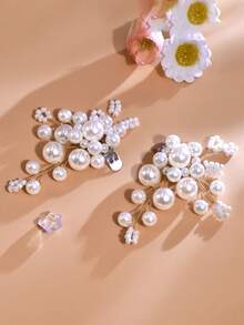 1 件可拆卸仿珍珠新娘高跟鞋配饰，时尚手工串珠鞋夹装饰 - 金色 - 查看 4