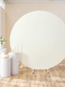 1Pc 120/150/180/200/220cm Beige Ivory Cream Circular Wedding Arch Cover Is Suitable For Circular Arch Brackets,Perfect Background Decorative For Birthdays, Romantic Weddings, Bridal Shower,Babyshower,Gender Reveal,Themed Parties, And Anniversaries (Excluding Arch Supports)