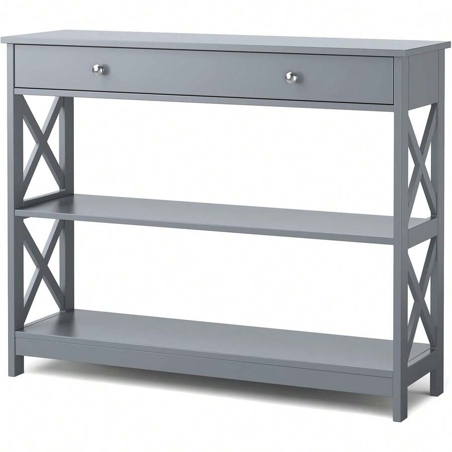 Console Table With Drawer And Storage Shelves, Narrow Sofa Table For