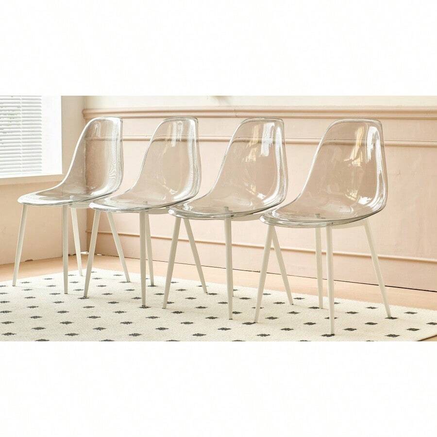 Dining Chair, Set Of 4, Metal Leg, Plastic Seat, Transparent Grey