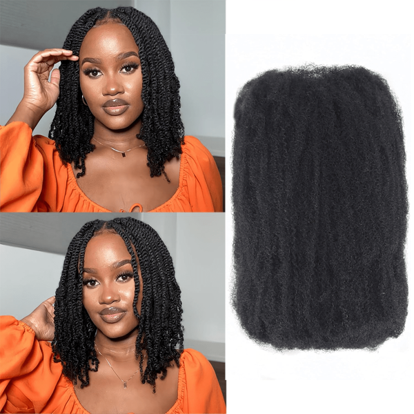 Afro Kinkys Bulk Synthetic Hair For Dreadlock Extensions Loc Repair Braiding Twist Tight Afro Kinky Synthetic Hair For Locs 1/4 Packs 50/200 Gram Natural Black, 1B