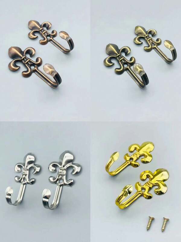 2pcs Retro Wall Hooks With 2 Screws, Boho Brass Wall Hooks Vintage Decorative Hooks Unique Hangers Wall Mounted Rustic Hooks For Hanging Clothes, Curtain Tiebacks, Keys And Other Small Items