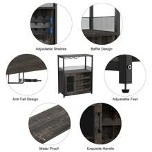 Wine Bar Cabinet, Free Standing Wine Cabinet, Wine Rack Table With Glass Holder And Wine Storage, Industrial Coffee Bar Sideboard, Industrial Rustic Wood And Metal Bar Buffet Cabinet, Wine Rack Storage And Glass Slots For Liquor And Glasses