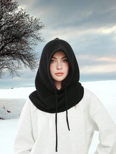 Soft Thick Knit Balaclava Hat Outdoor Cold-Proof Hood Scarf Neck Warmer Hat Elastic Ski Face Mask Windproof For Autumn/Winter