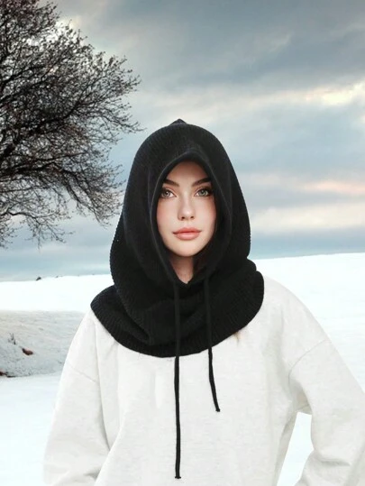 柔软厚针织拉法帽户外防寒头巾围巾颈部保暖帽弹力滑雪面罩防风适合秋冬季