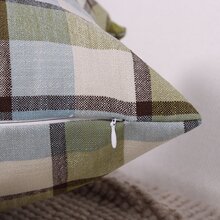 聖誕格子布料格紋刺繡鈴鐺抱枕套 - 綠色 - 查看 3