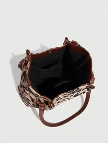 Leopard Print Women's Brown Shoulder Bag Tote Large Capacity 2026 New Autumn/Winter Versatile Casual Single Strap Shopping Bag For School & Commute - Coffee Brown - View 6