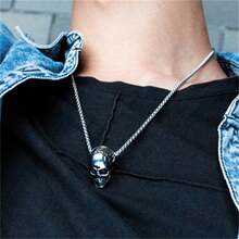 1 件/2024 欧美不锈钢骷髅吊坠项链，朋克风格简约时尚男士 - 彩色 - 查看 3