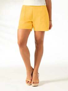 High Waist Shorts With Pocket - CATIVA - 黃色 - 查看 2