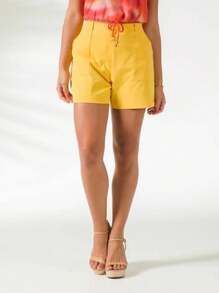 High Waist Shorts With Pocket - CATIVA - 黃色 - 查看 1