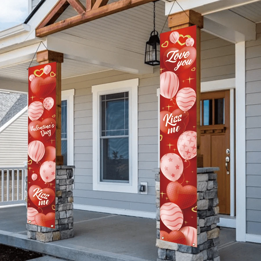 情人节对联吊旗 气氛装饰气球主题背景 家庭聚会户外门廊挂旗 - 彩色 - 查看 1