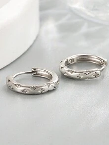 1 对简约精致水晶镶嵌四角星耳环，时尚百搭的设计 - 圓圈 - 查看 2