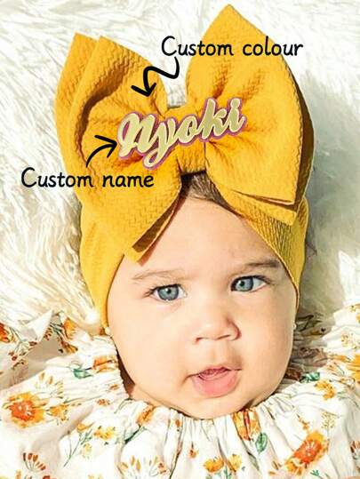 Customized Acrylic Name Solid Color Double Bow Hair Band, 22 Colors Corn Kernel Double Layer