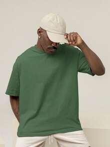 Men's Oversized T-Shirt 100% Premium Cotton Car BIS Streetwear Shirt - 軍綠色 - 查看 2