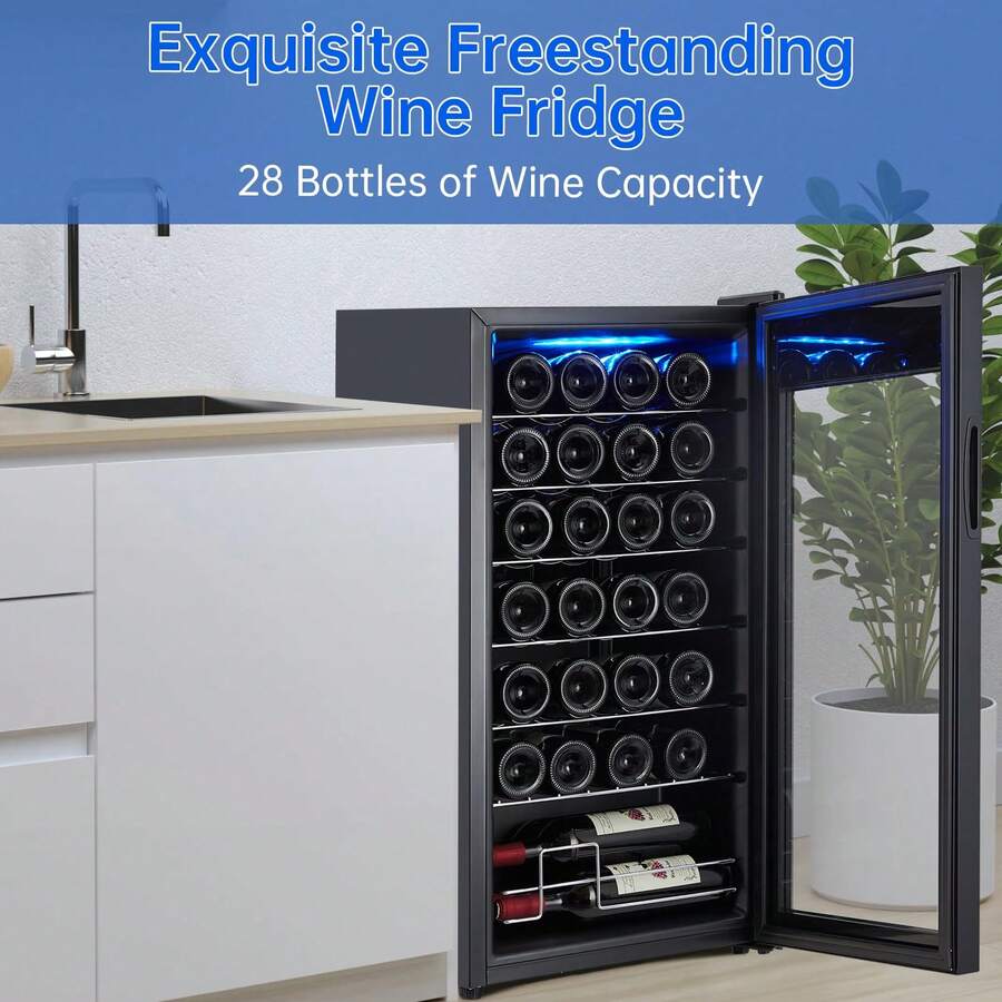 28 Bottle Compressor Wine Cooler, Freestanding Beverage Refrigerator