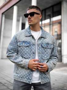 Men's Retro Streetwear Fashion American Style Floral Print Denim Jacket, & Niche