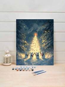 1 套圣诞系列圣诞树和雪人图案 DIY 数字油画套件，精心制作的绘画表达您的个性化，选择一款来装饰您的空间，40*50 厘米 - 白色 - 查看 1