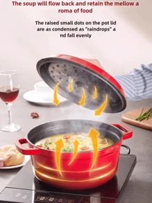 1pc 7.8/9 Inches Cast Iron Soup Pot With Lid And Double Handles. Used For Bread Baking And Soup Making. Pre-Seasoned Cookware. Suitable For All Types Of Cooking. Kitchen Utensils. Seafood Boil - Multicolor - View 3