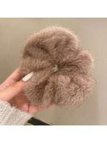 1 Stück eleganter einfarbiger, lässiger Polyester-Kunstpelz Scrunchie, Premium 2024 Herbst/Winter Vintage Retro Haargummi Accessoire, geeignet als Geschenk für Familie und Freunde an Feiertagen, toll für Fotos, Reisen, zum Warmhalten