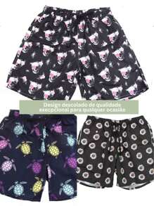 Bermuda Masculina Piscina Estampado Desenho Animado Moda Praia Verão Tactel Seca Rápido