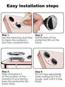2pcs Glitter Tempered Phone Lens Protector Compatible With iPhone 15/15Pro/15Plus/15Promax - Hitam - View 5