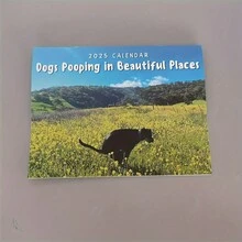 2025 年，狗会在涂有防水涂层的美丽墙壁上排便。每日概览，风景如画的环境中幽默的狗排便。每月网格页面，年度计划 - 彩色 - 查看 7