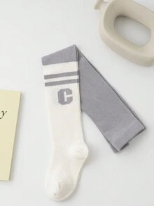 1 双新款儿童时尚双杠学院风舞蹈单字母袜子，可爱、舒适、透气，适合日常户外穿着 - 适合所有季节 - 淺灰色 - 查看 7