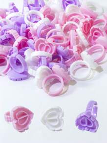 50 pièces/100 pièces Coupe de colle pour extension de cils violette en forme de cœur et de triangle. Outil goutte-à-goutte pour fournitures d'extension de cils ou de tatouage, ou support adhésif pour salon de beauté. Anneau de colle rose.