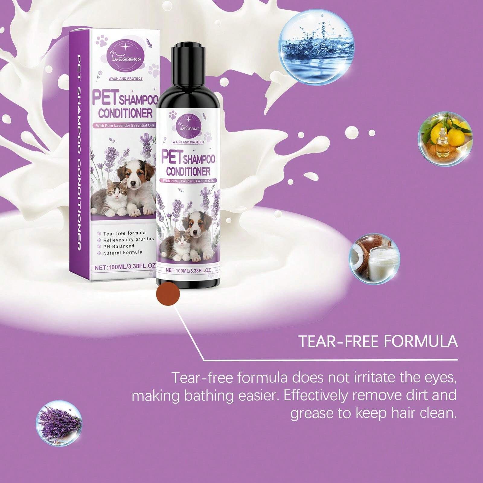 View of Pet Lavender Shampoo Gently Cleanses Pet Cat And Dog Hair, Fluffy And ...