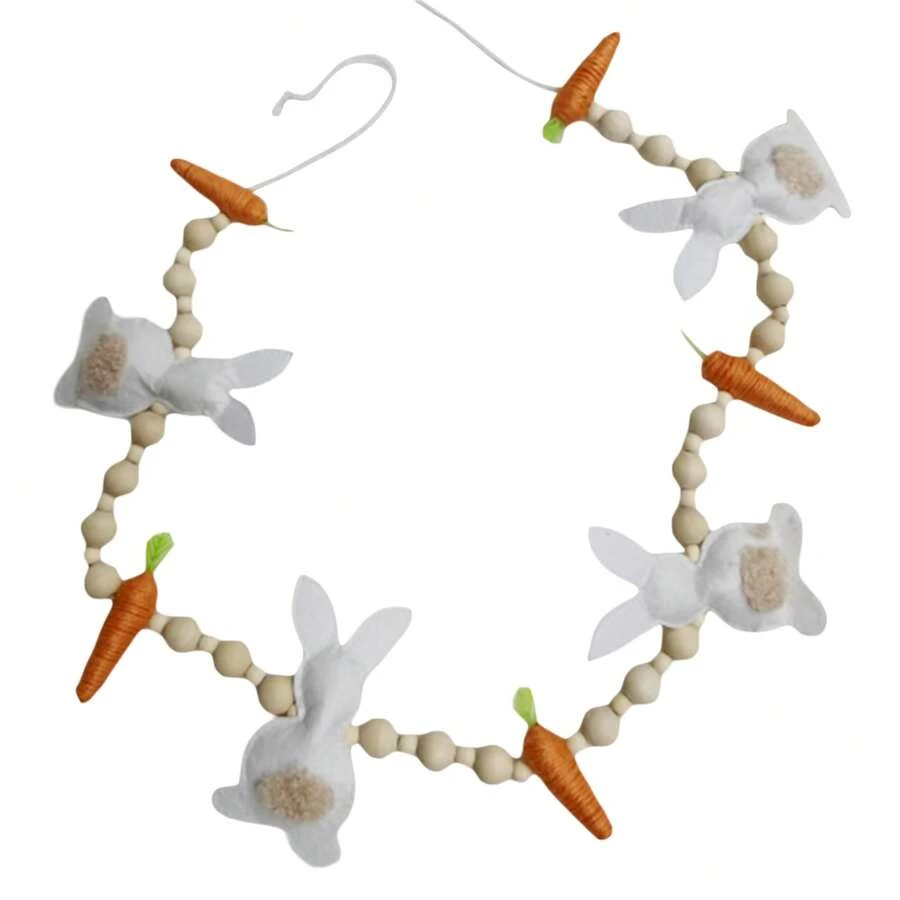 Easter Rabbit Carrot Garlands, Wooden Beads Rabbit Hanging Banners Spring Ornaments For Home - A - View 1