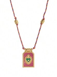 1 pièce Collier pendentif bohème chic avec charme en forme de cœur, corde colorée tressée à la main, parfait pour une tenue décontractée, les voyages, les sorties à la plage, cadeau de la Saint-Valentin, maman, mère, fête des mères