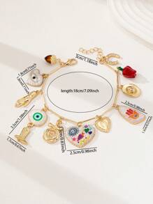 1 件珐琅邪眼、辣椒、心、橡子吊饰牛仔靴手链，手工制作配饰，颜色/形状略有不同，适合女性 - 彩色 - 查看 3